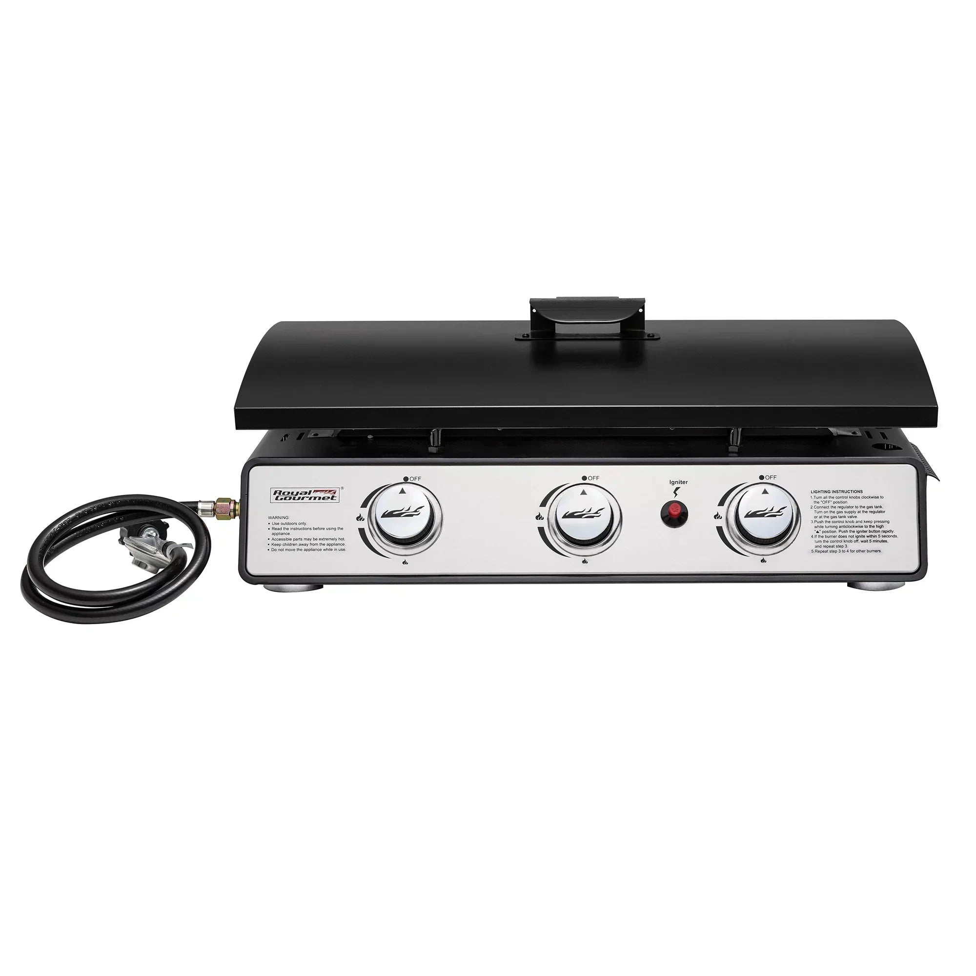 Royal Gourmet PD1301S Portable 24-Inch 3-Burner Table Top Gas Grill Griddle with Cover 25 500 BTUs Outdoor Cooking Camping or Tailgating Black